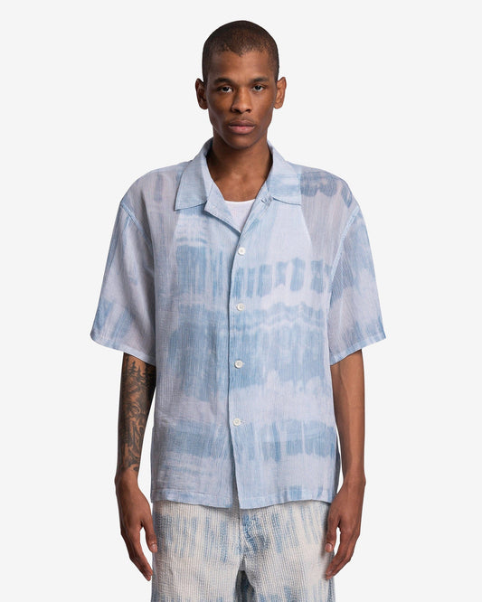 Our Legacy Men's Shirts Box Shirt Short Sleeve in Blue Brush Stroke Print