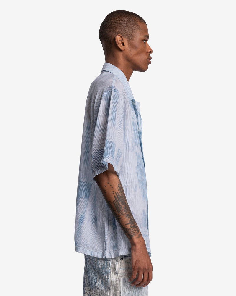 Our Legacy Men's Shirts Box Shirt Short Sleeve in Blue Brush Stroke Print