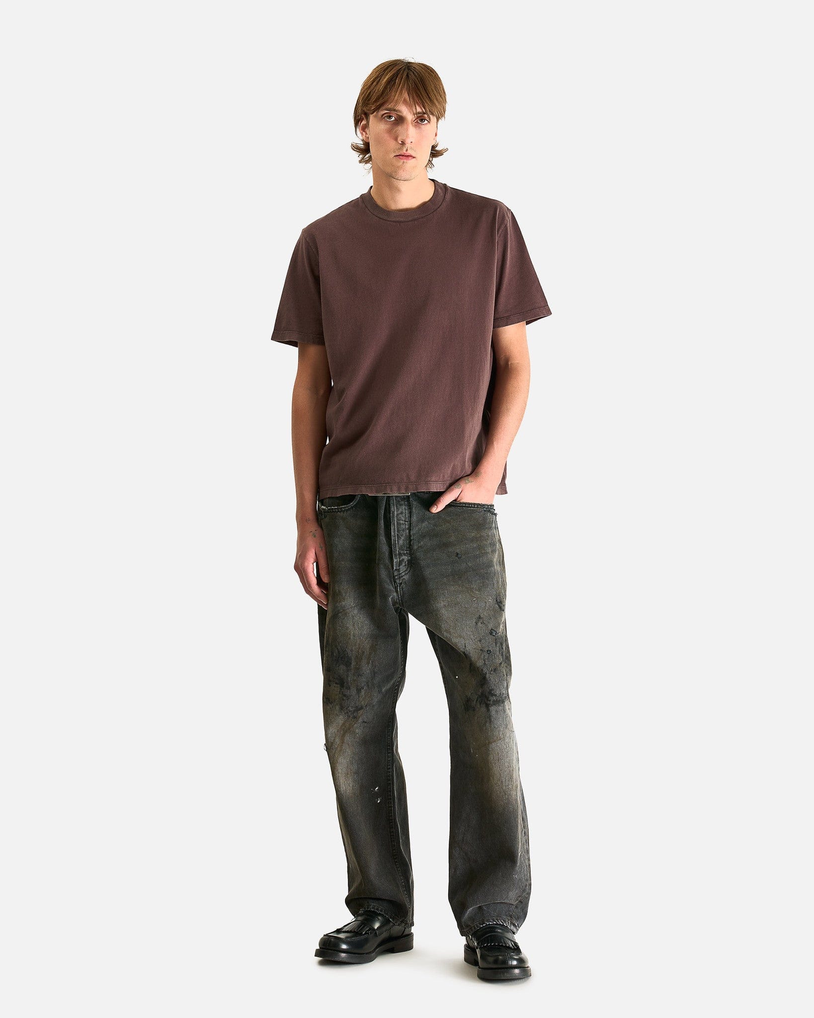 Our Legacy Men's T-Shirts Box T-Shirt in Worn Brown Legacy Jersey