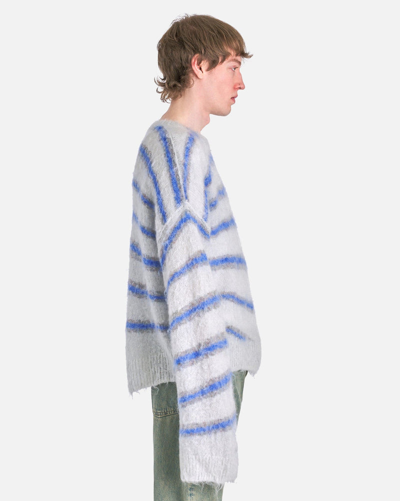 Acne Studios Men's Sweater Boxy Knit Sweater in Light Grey/Sweet Blue
