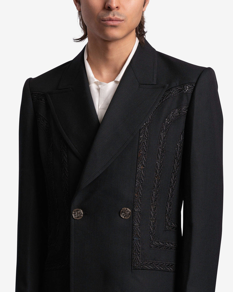 Casablanca Men's Jackets Broderie Anglaise Double Breasted Jacket in Black