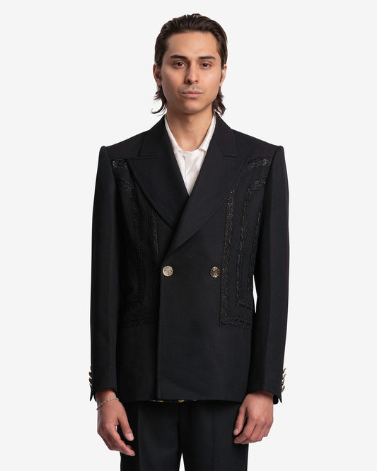 Casablanca Men's Jackets Broderie Anglaise Double Breasted Jacket in Black