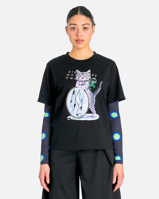 MM6 Maison Margiela Women T-Shirts Broken Mirror Graphic T-Shirt in Black