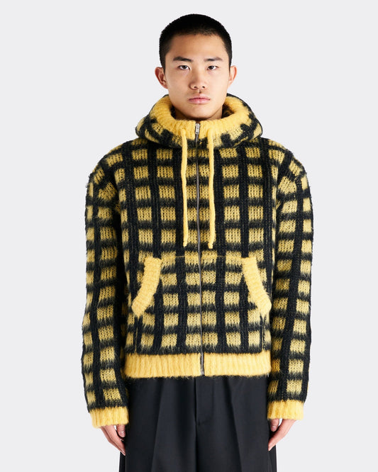 Marni Men's Sweater Brushed Check Fuzzy Wuzzy Cardigan in Maize