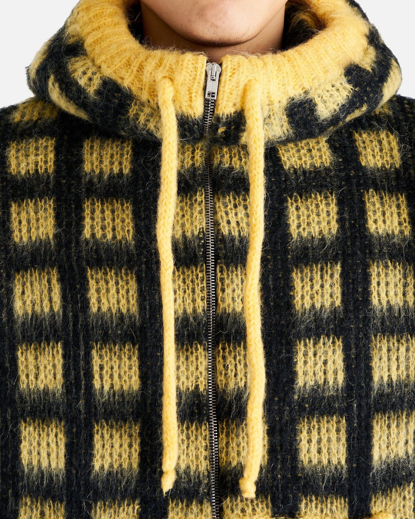 Marni Men's Sweater Brushed Check Fuzzy Wuzzy Cardigan in Maize