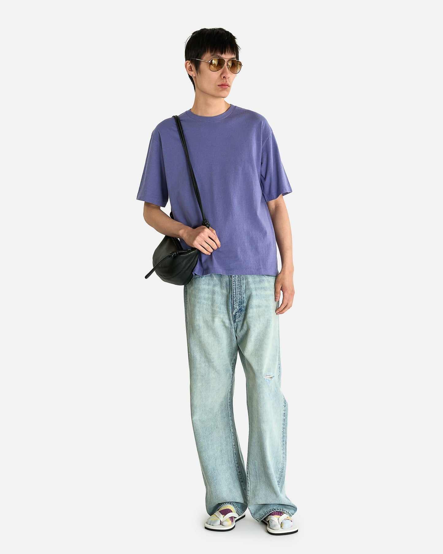 Auralee Men's Shirts Brushed Organic Cotton Jersey Tee in Light Purple