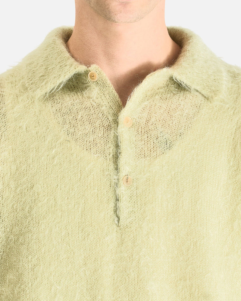 Auralee Men Sweaters Brushed Super Kid Mohair Knit Polo in Light Khaki