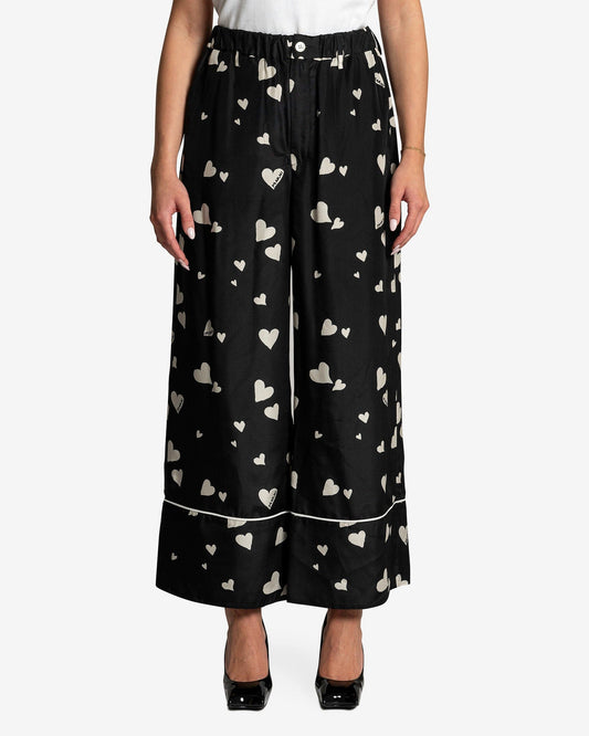 Marni Women Pants Bunch of Hearts Silk Habotai Trousers in Black