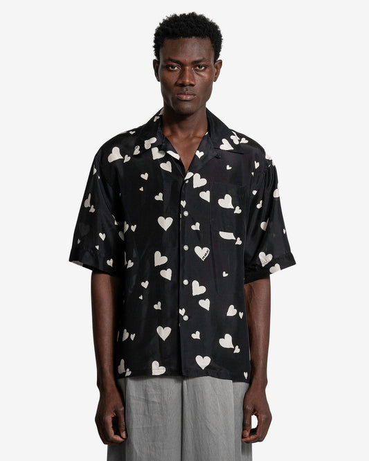 Marni Men's Shirts Bunch of Hearts Silk Shirt in Black