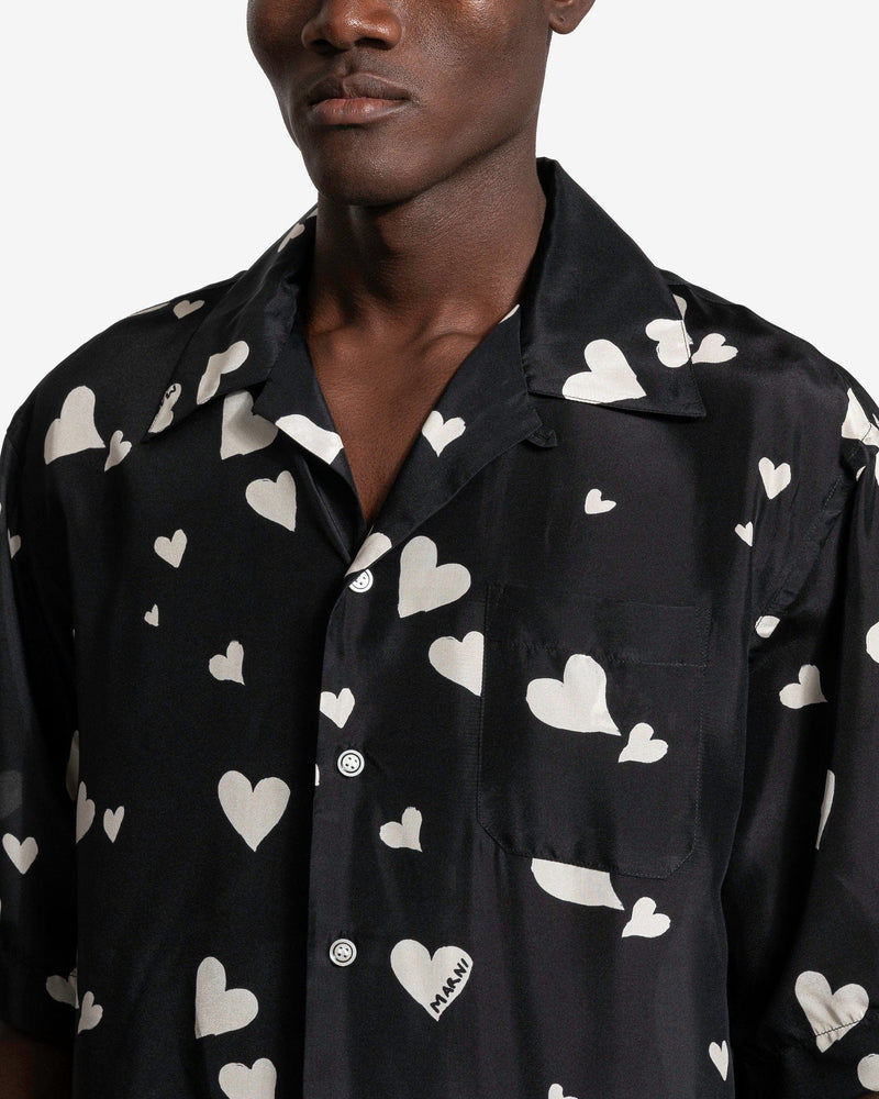Marni Men's Shirts Bunch of Hearts Silk Shirt in Black