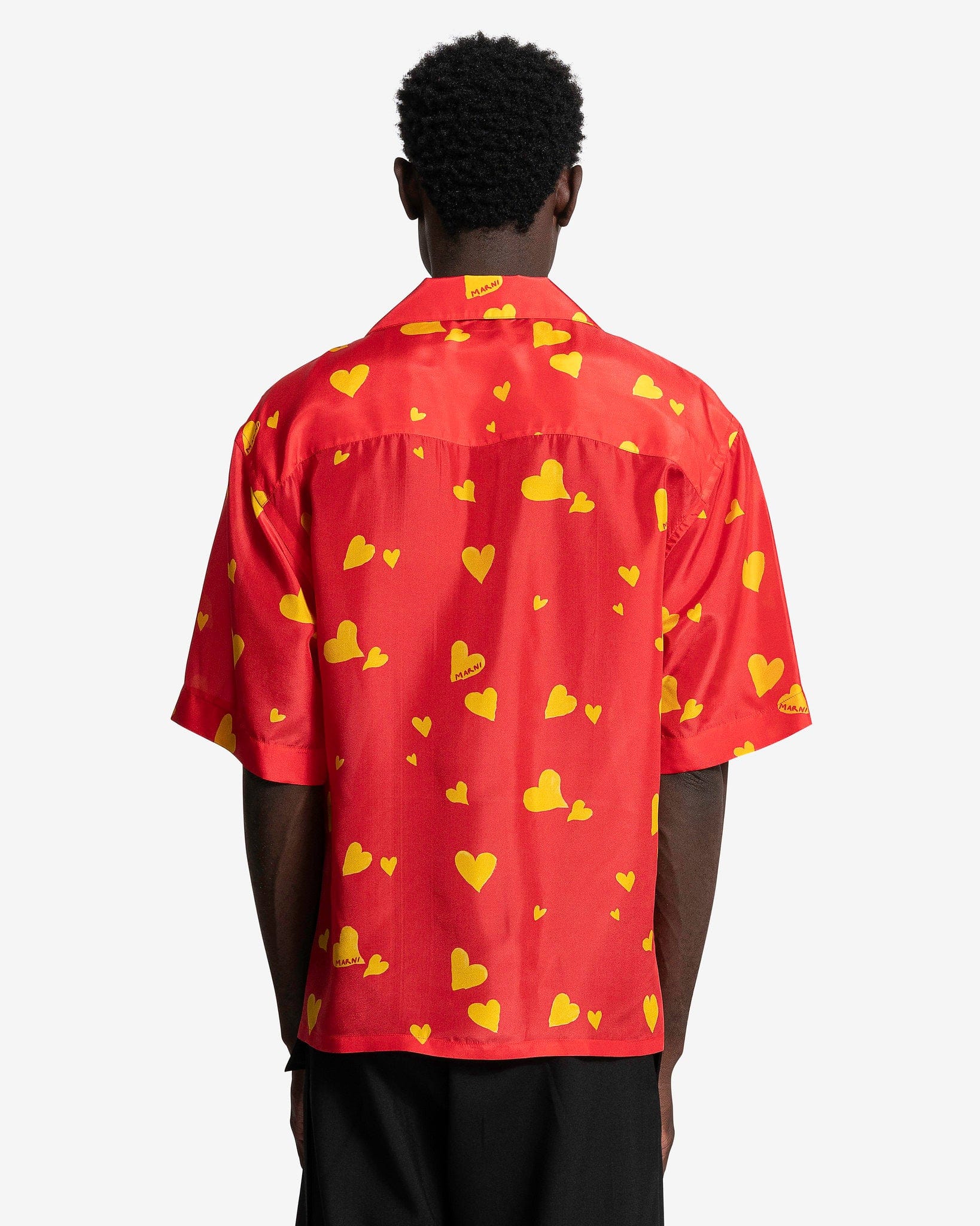 Marni Men's Shirts Bunch of Hearts Silk Shirt in Redorange Fluo