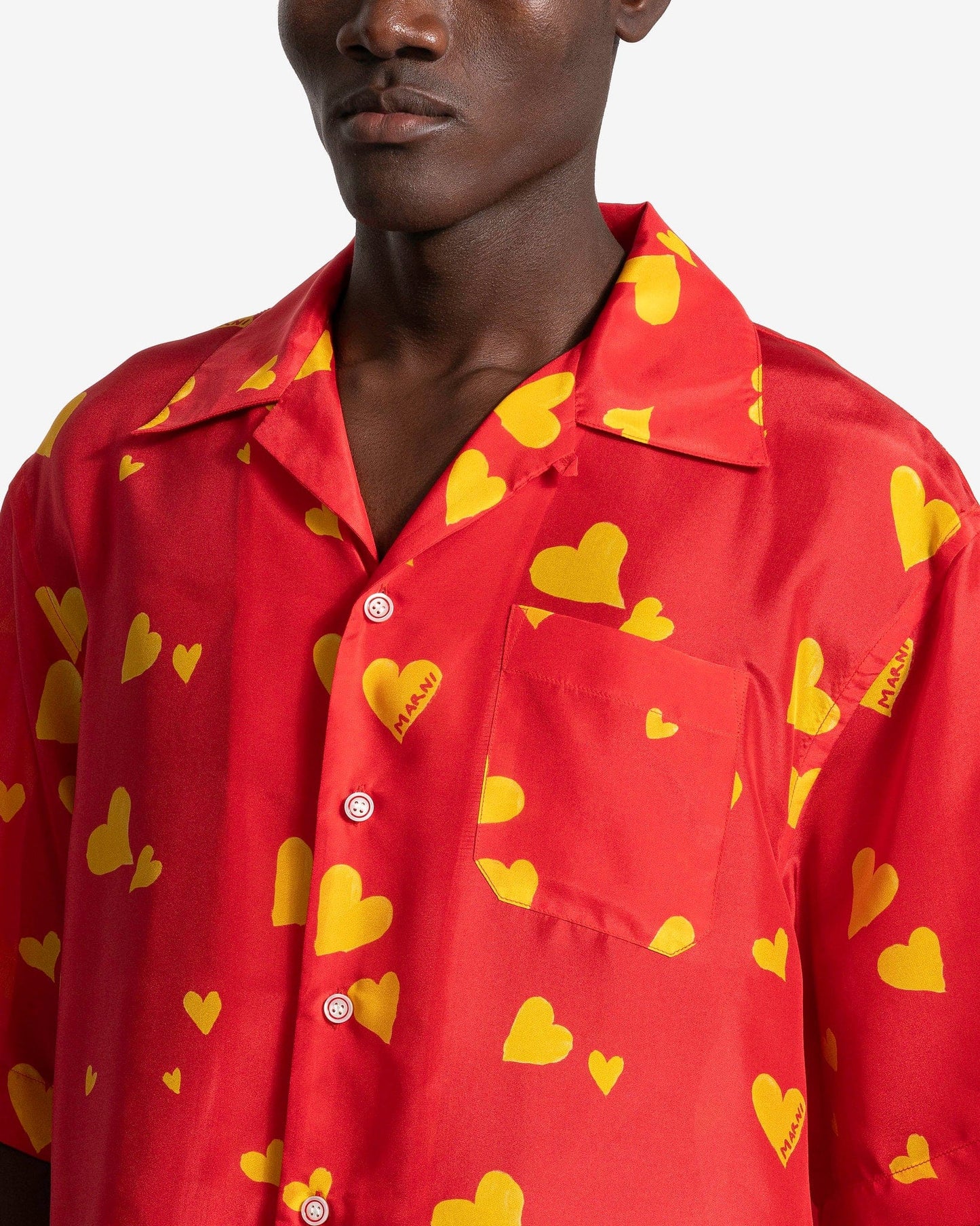 Marni Men's Shirts Bunch of Hearts Silk Shirt in Redorange Fluo