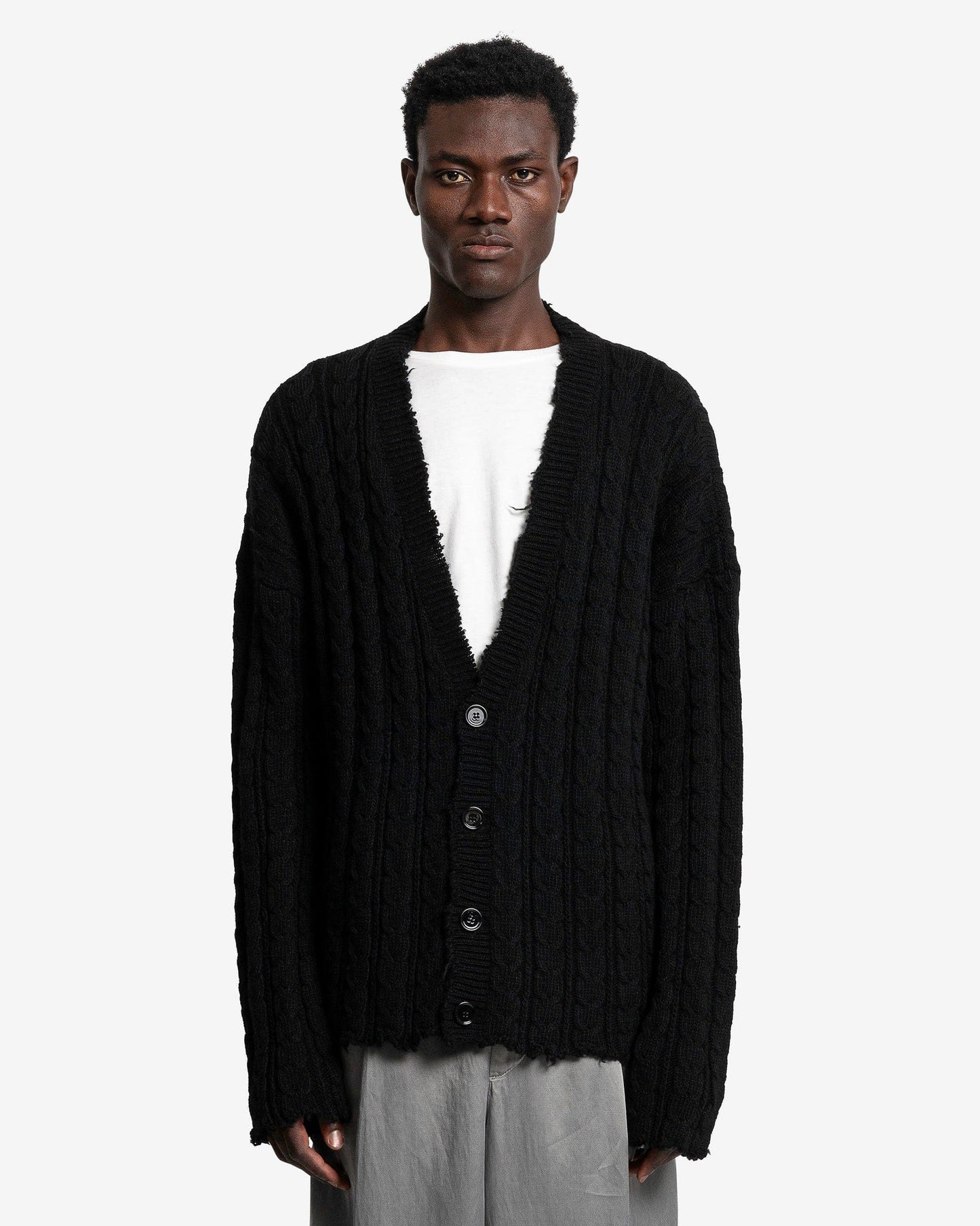 MM6 Maison Margiela Men's Sweater Cable Knit Cardigan in Black