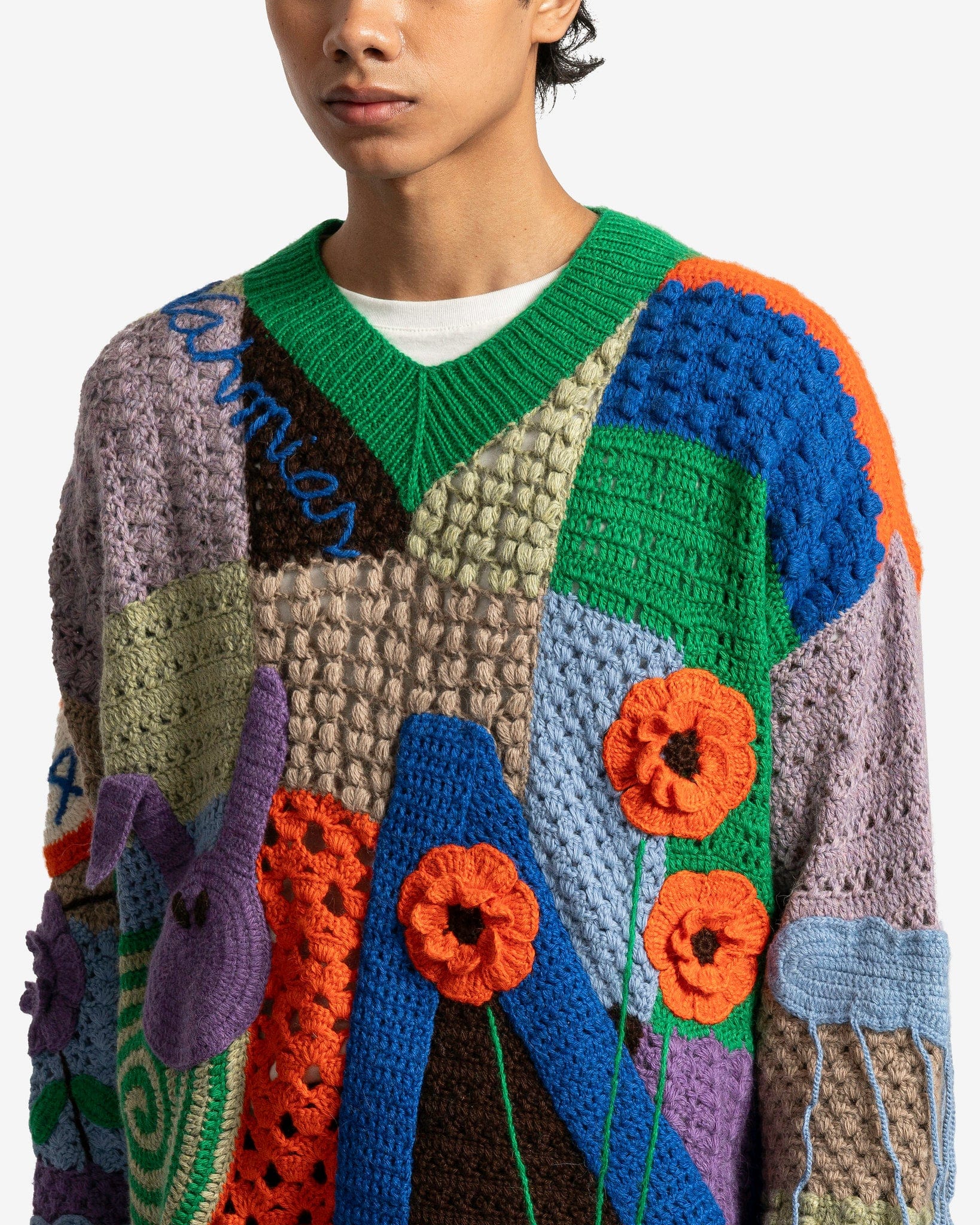 Nahmias Men's Sweater California Poetry Crochet V-Neck in Rainbow
