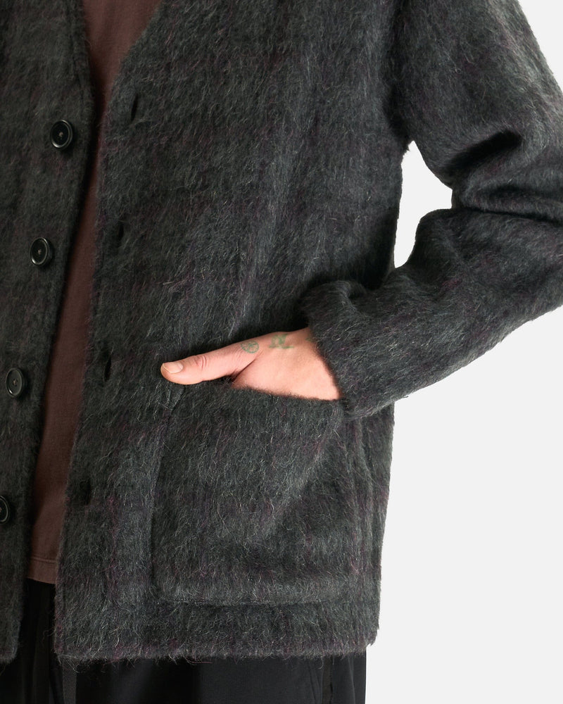 Our Legacy Men Sweaters Cardigan in Fuzzed Plum Check Hairy Wool