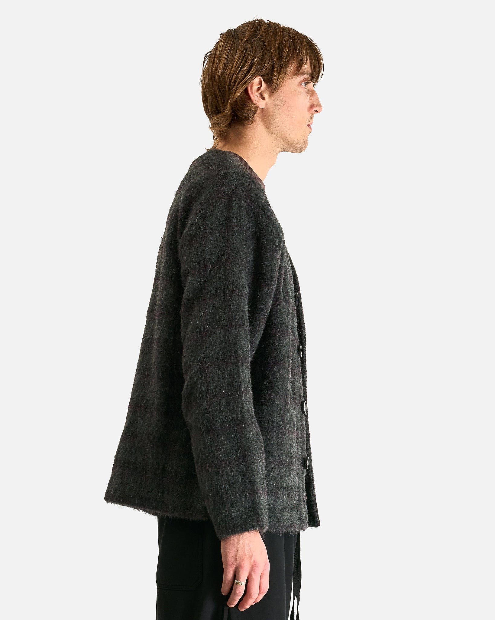 Our Legacy Men Sweaters Cardigan in Fuzzed Plum Check Hairy Wool