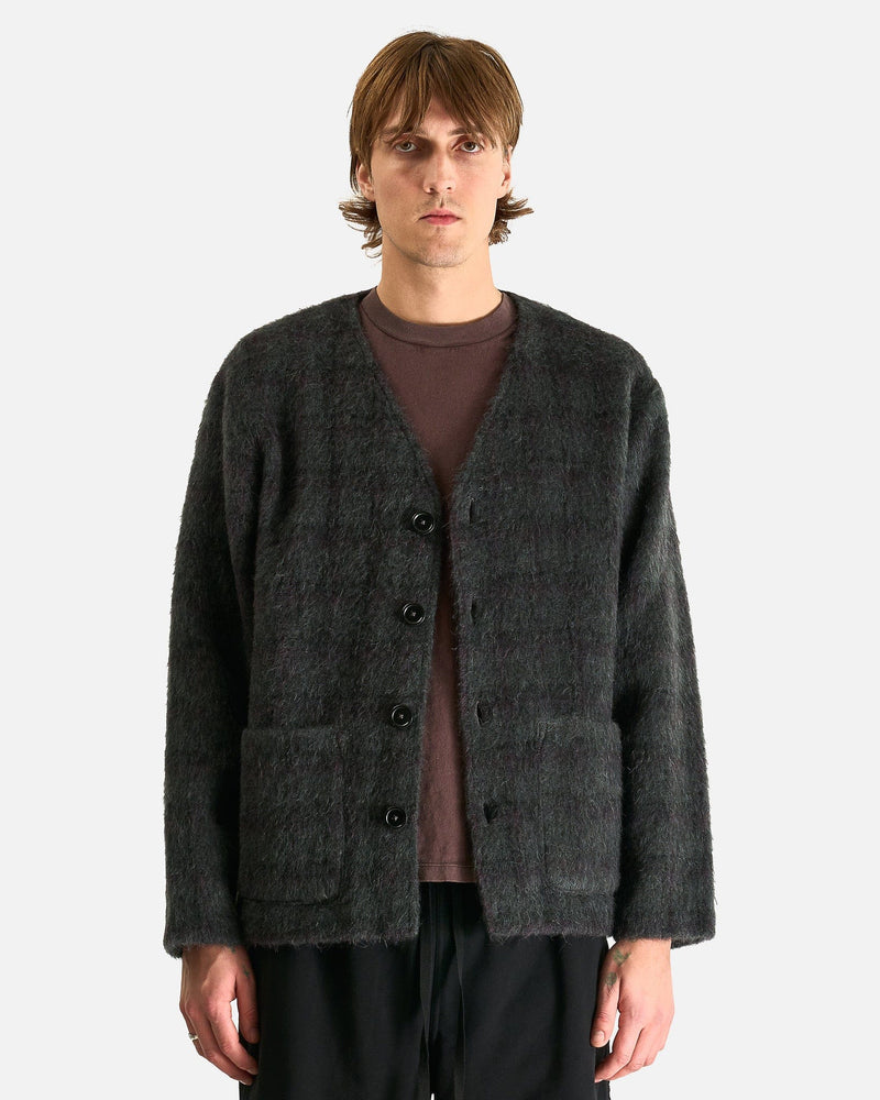 Our Legacy Men Sweaters Cardigan in Fuzzed Plum Check Hairy Wool