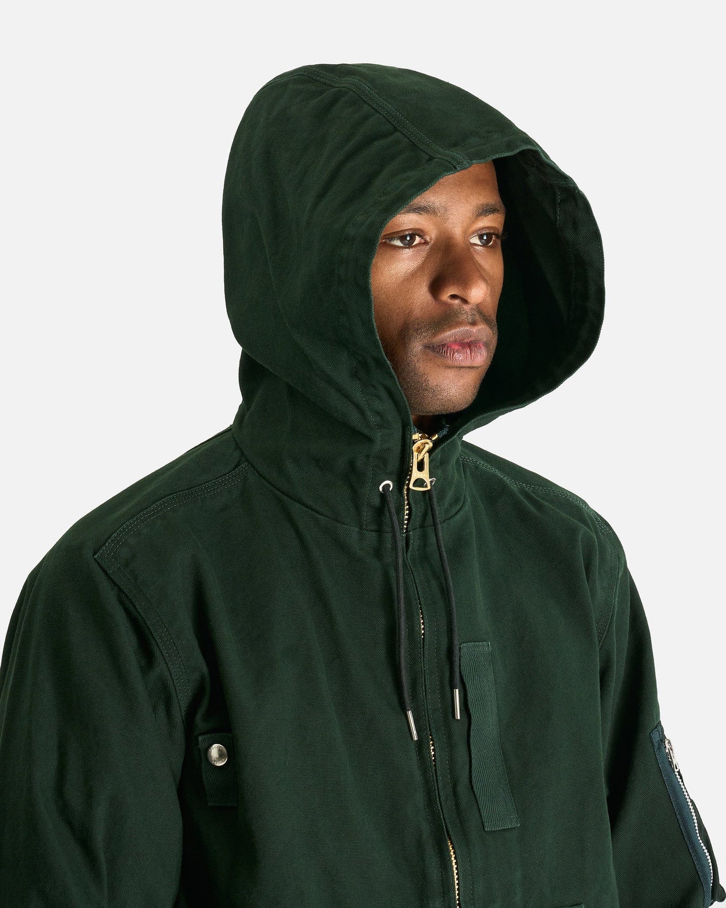 Sacai Men's Jackets Carhartt WIP Washed Ducked Hooded Blouson in Green
