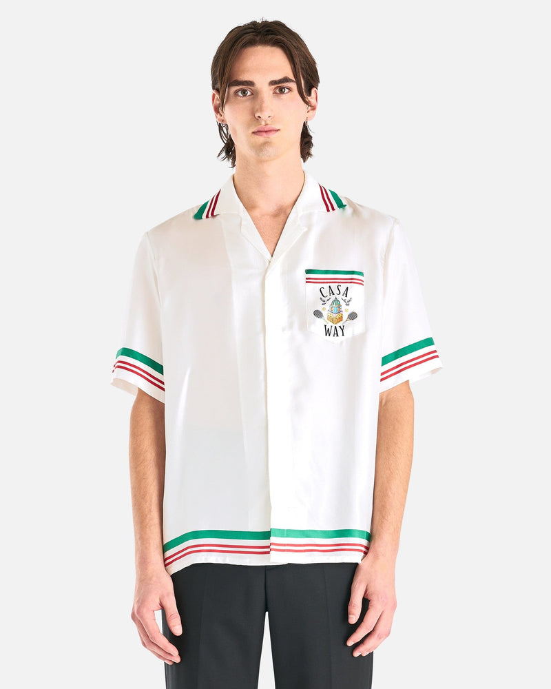 Casablanca Men's Shirts Casa Way Silk Twill Knitted Short Sleeve Shirt in White