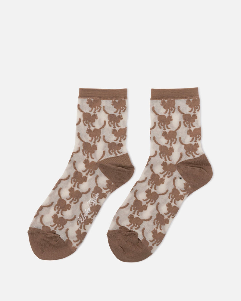 Undercover Women's Shoes O/S Cat Graphic Nylon Short Socks in Beige