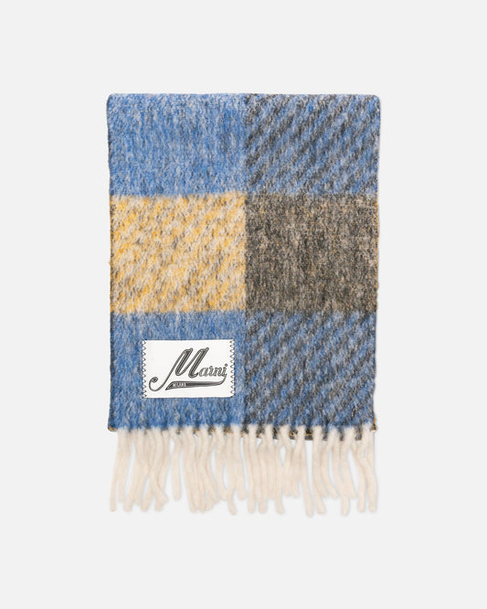 Marni Scarves Check Woven Scarf in Mazarine Blue