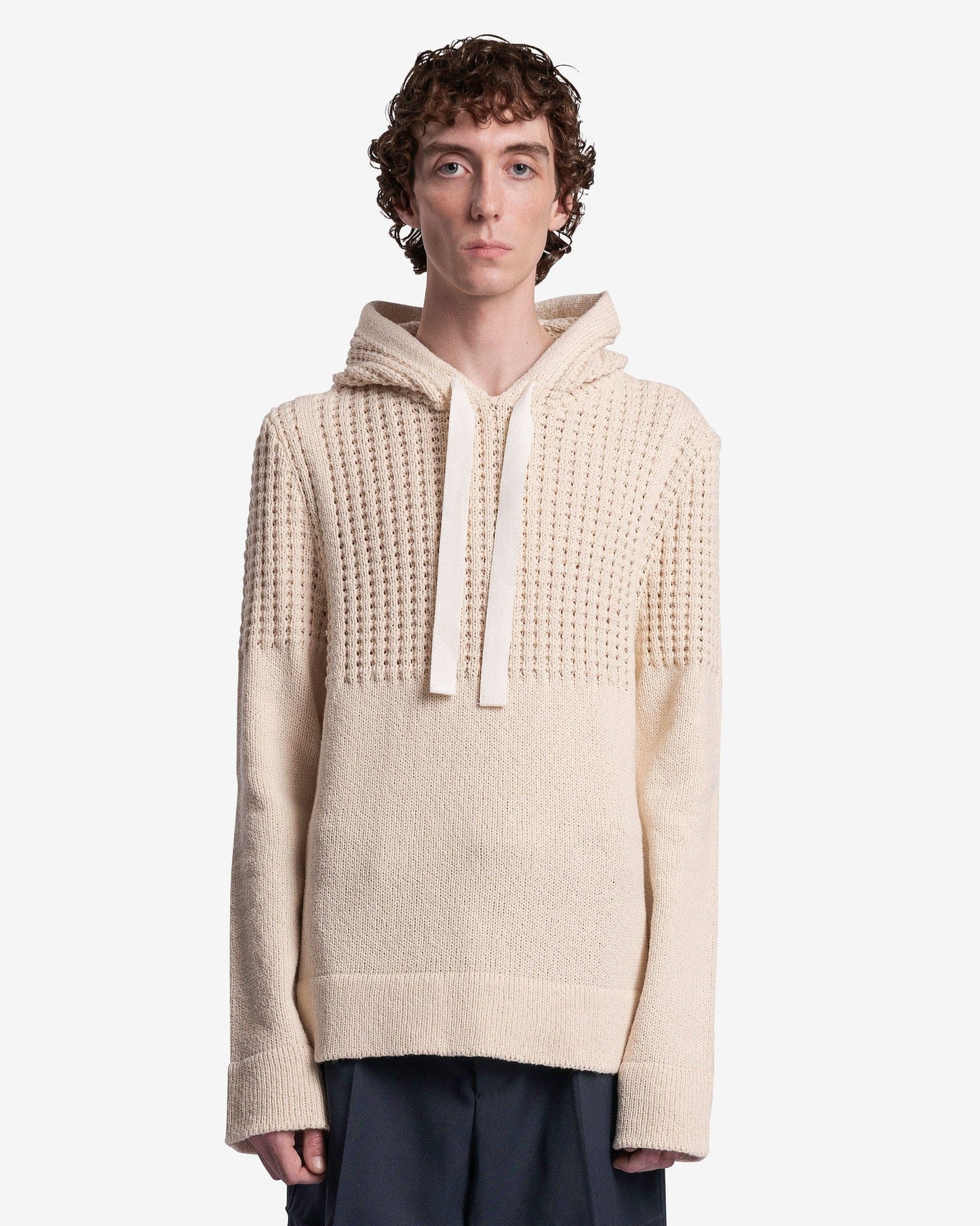 Jil Sander Men's Sweater Chunky Cotton Wool Hoodie in Natural