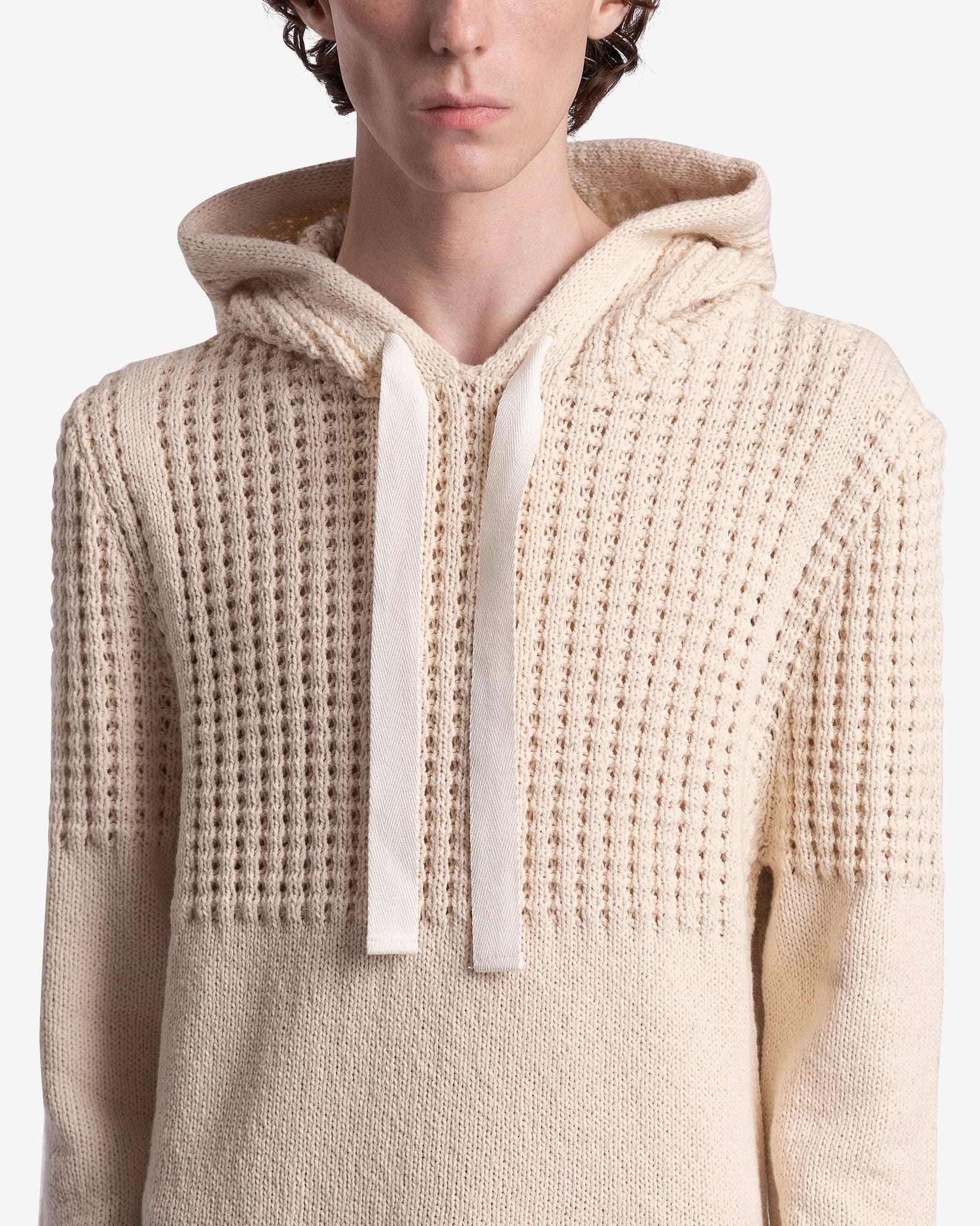 Jil Sander Men's Sweater Chunky Cotton Wool Hoodie in Natural