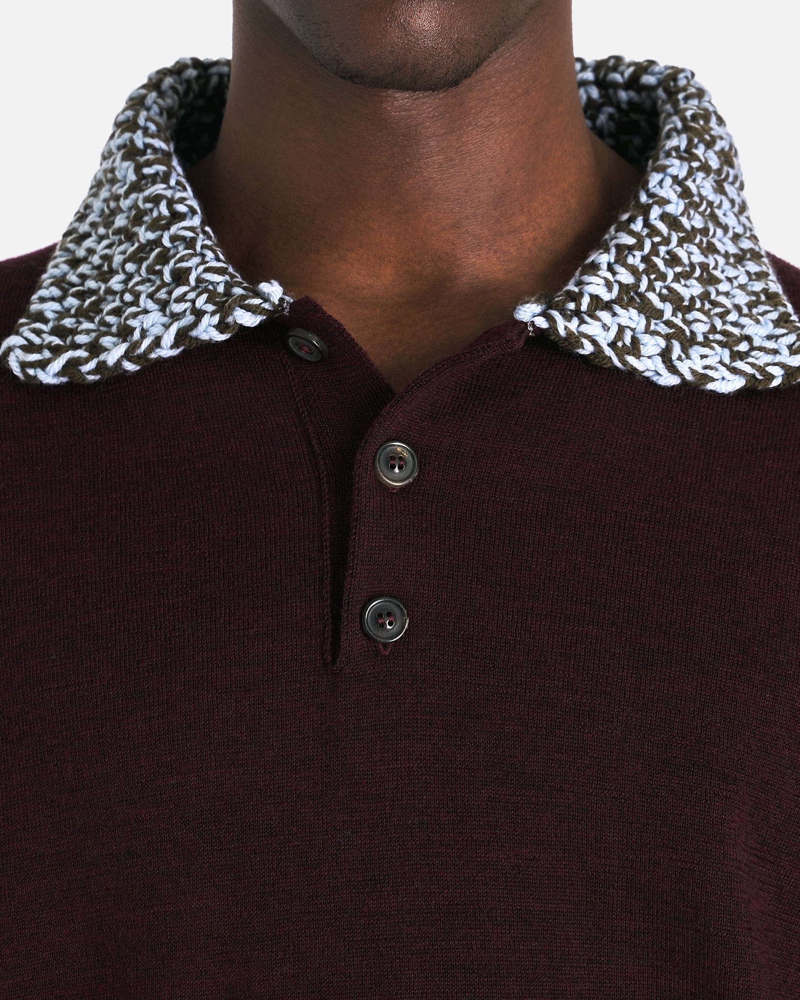 Maison Margiela Men's Shirts Chunky Detail Knit Polo Shirt in Burgundy