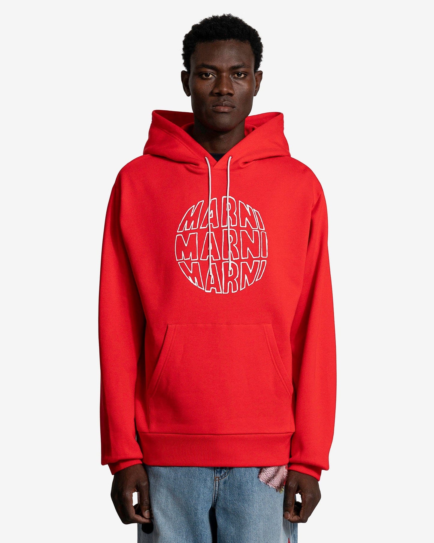 Marni Men Sweaters Circle Logo Pullover Hoodie in Red