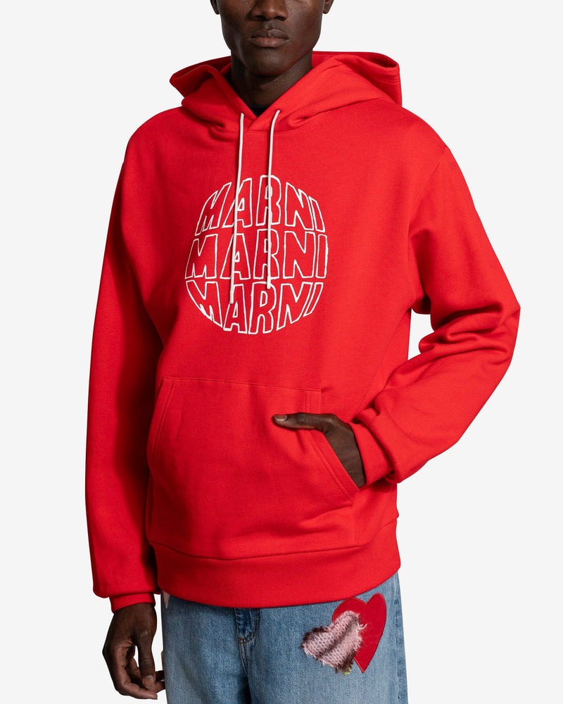 Marni Men Sweaters Circle Logo Pullover Hoodie in Red