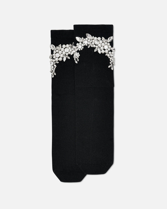 Simone Rocha Men's Socks O/S Cluster Flower Beaded Sock in Black/Pearl