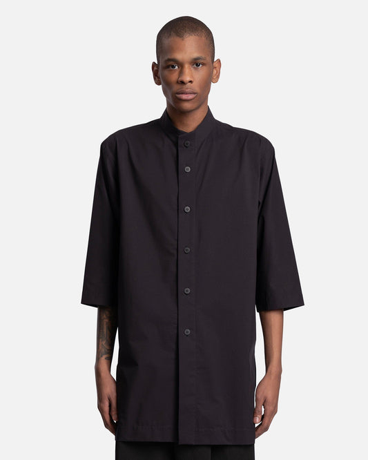 Homme Plissé Issey Miyake Men's Shirts Collarless Stretch Shirt in Black