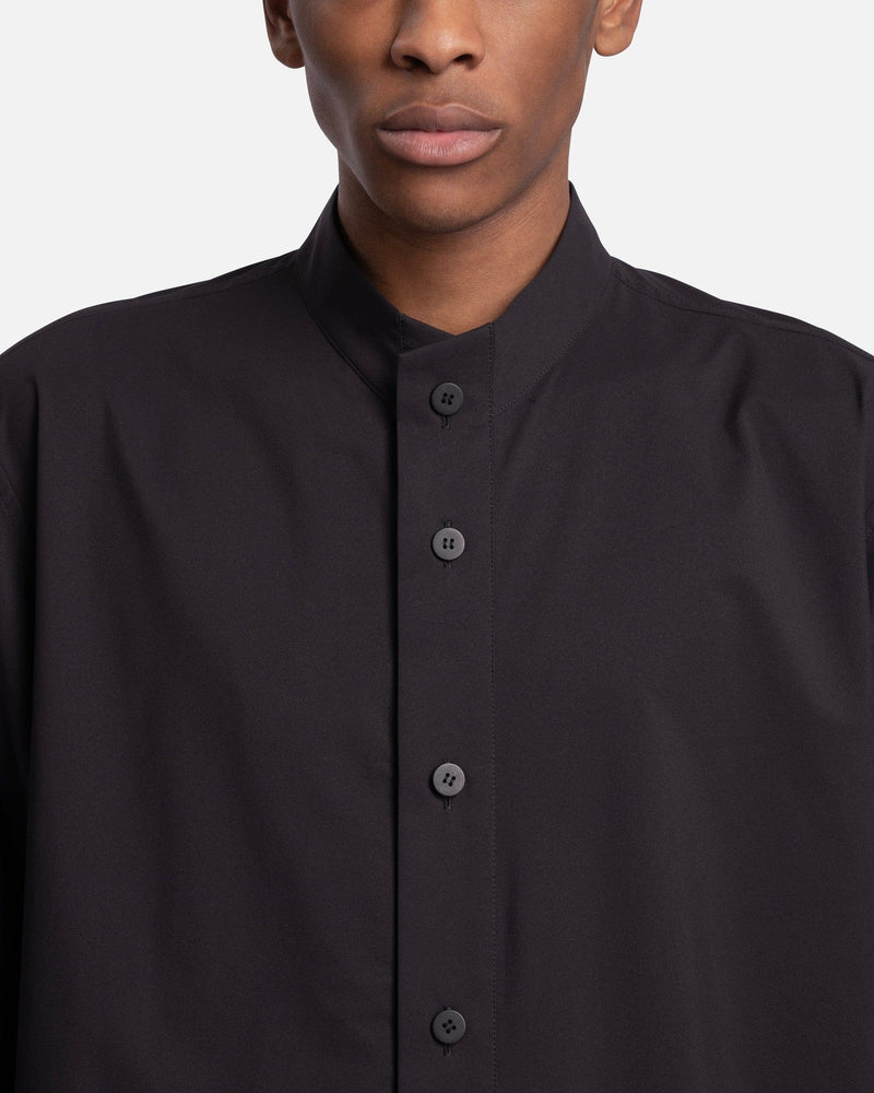 Collarless Stretch Shirt in Black 3/4 Sleeve