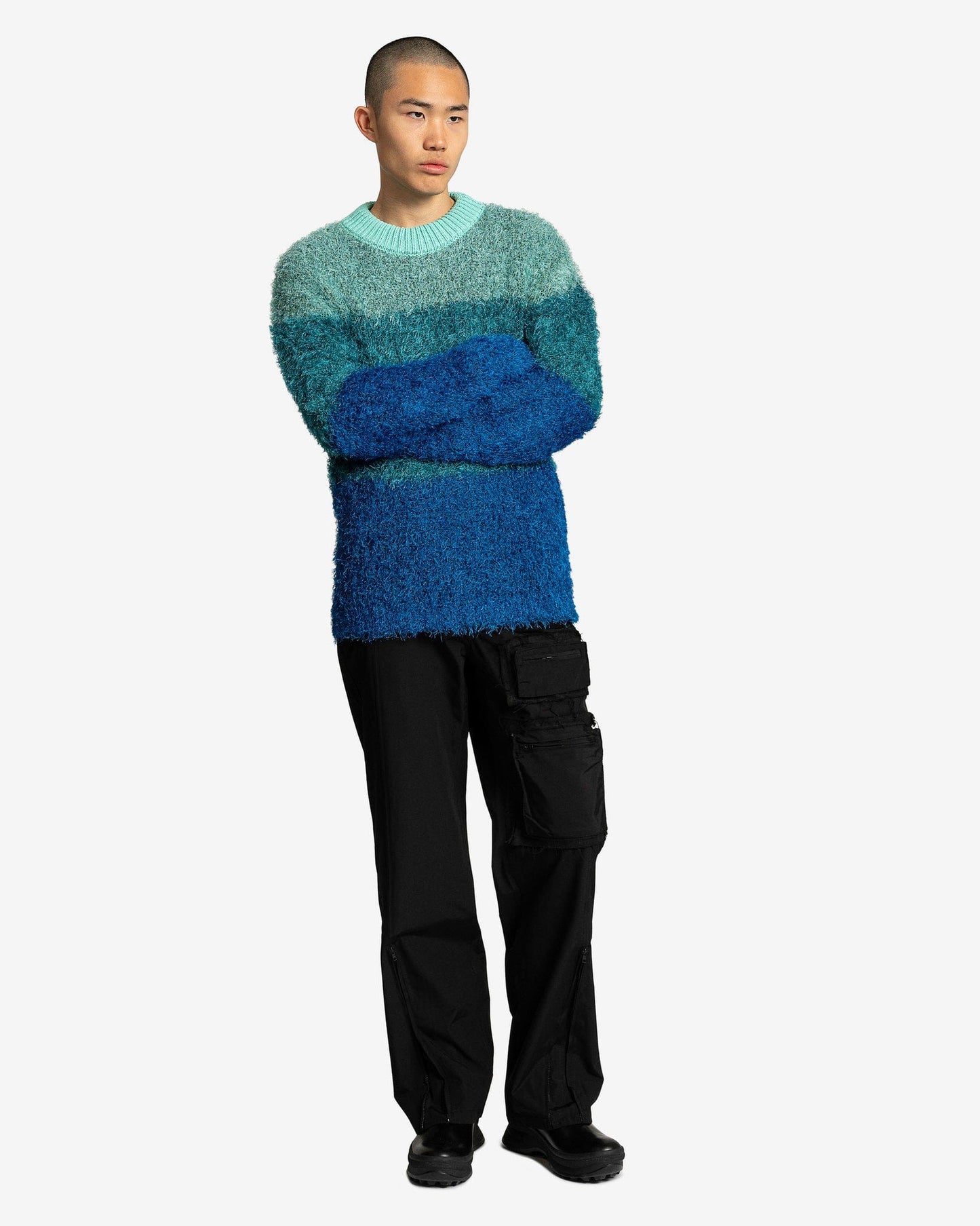 Andersson Bell Men's Sweater Color-Block Shaggy Sweater in Blue