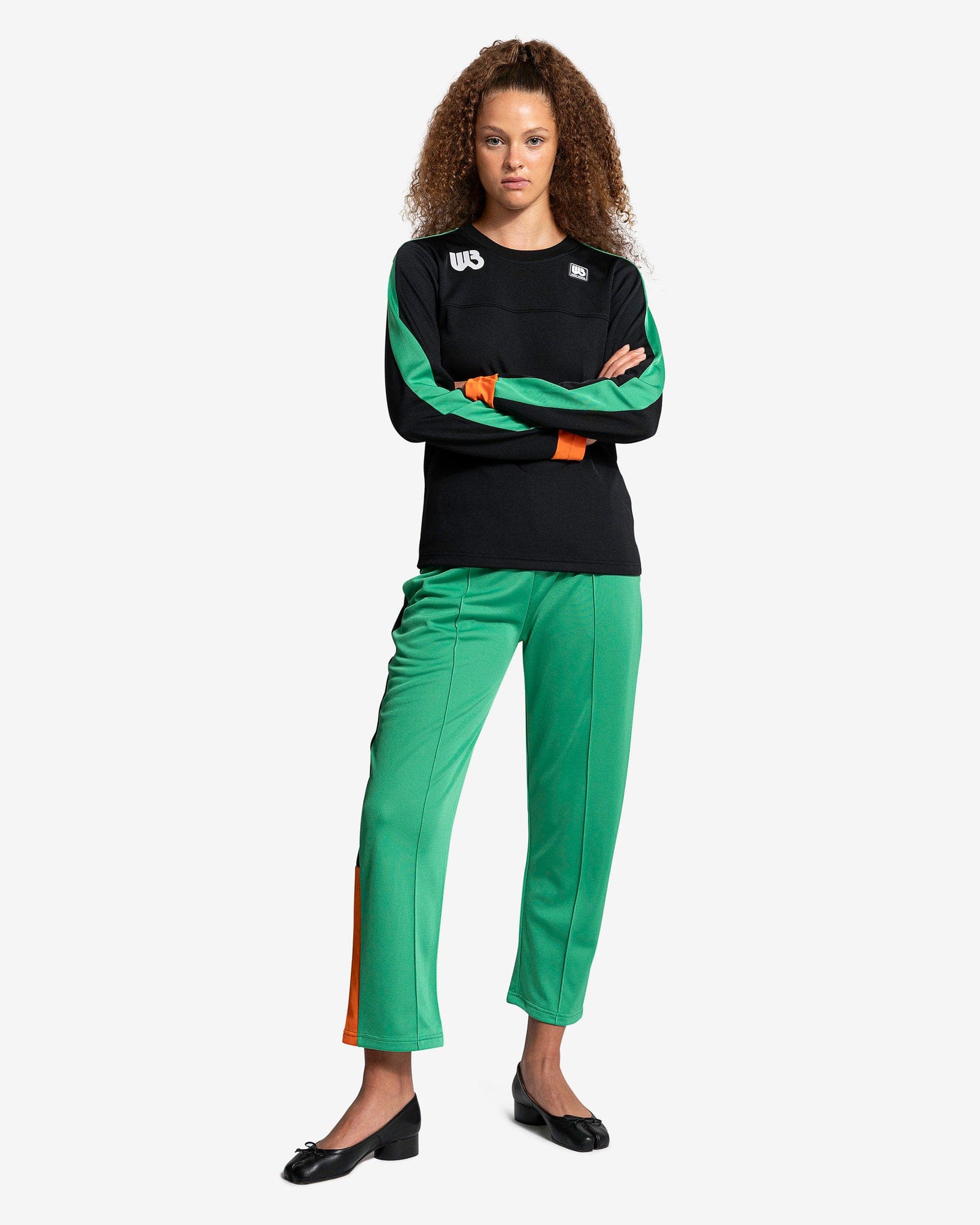 Wales Bonner Women Pants Commune Trackpant in Green-Black/Orange