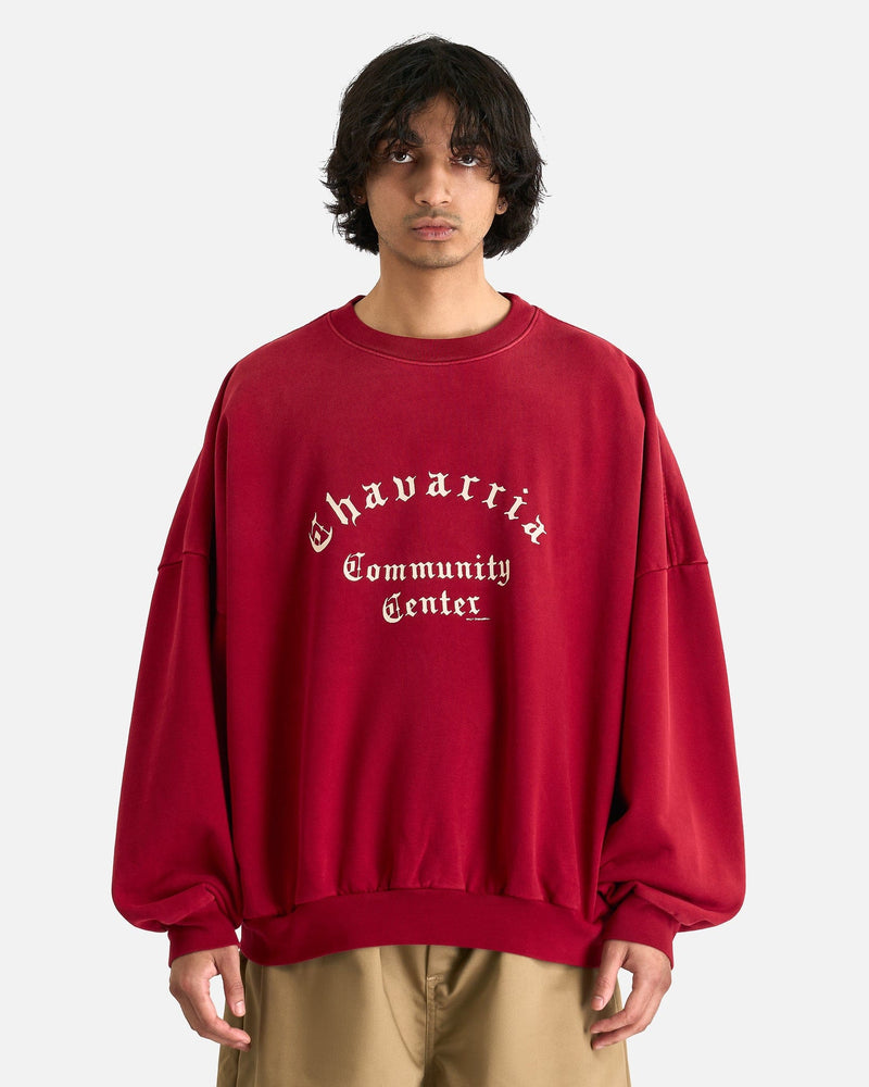 Willy Chavarria Men Sweaters "Community Centre" Hooligan Crew in Harvard Red