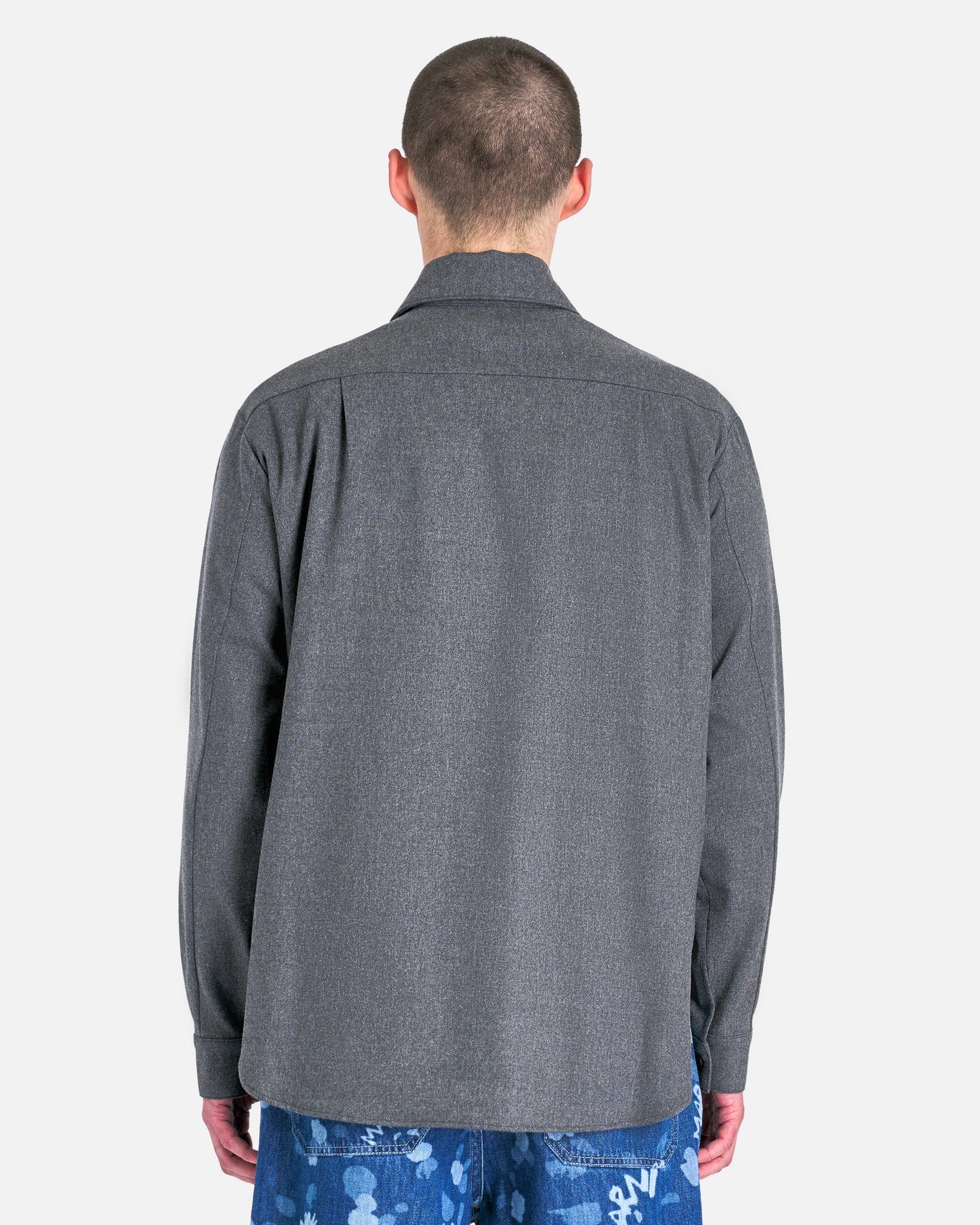 Marni Men's Shirts Compact Wool Flannel Shirt in Granite