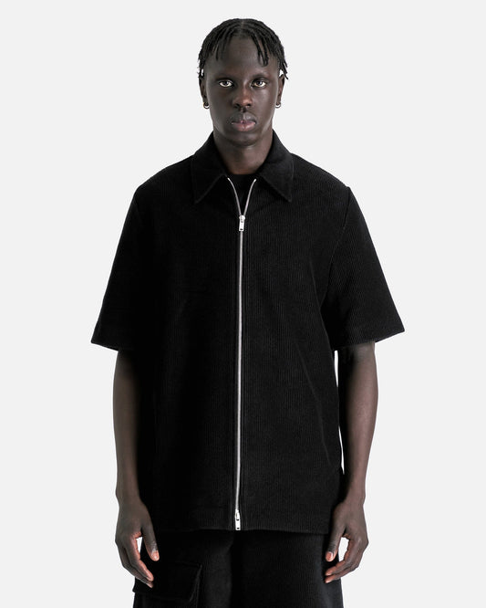 Jil Sander Men's Shirts Corduroy Zip Short Sleeve in Black