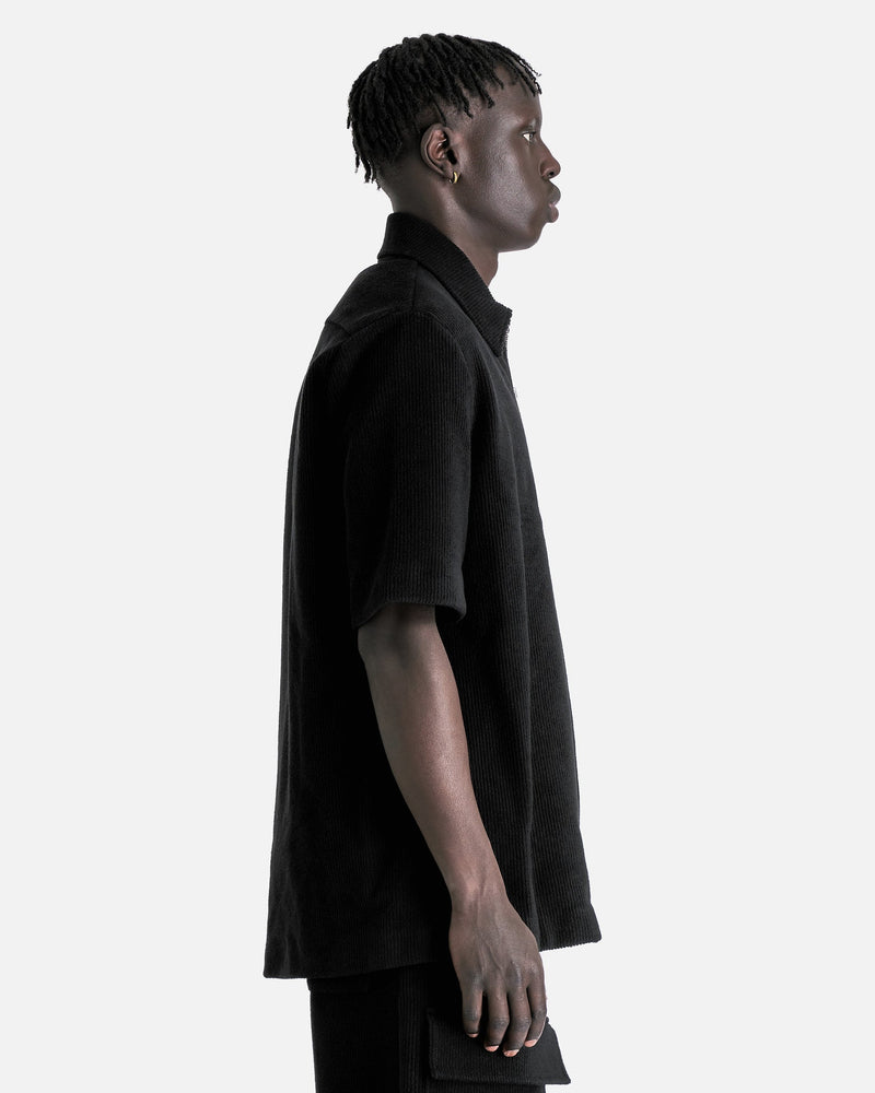 Jil Sander Men's Shirts Corduroy Zip Short Sleeve in Black