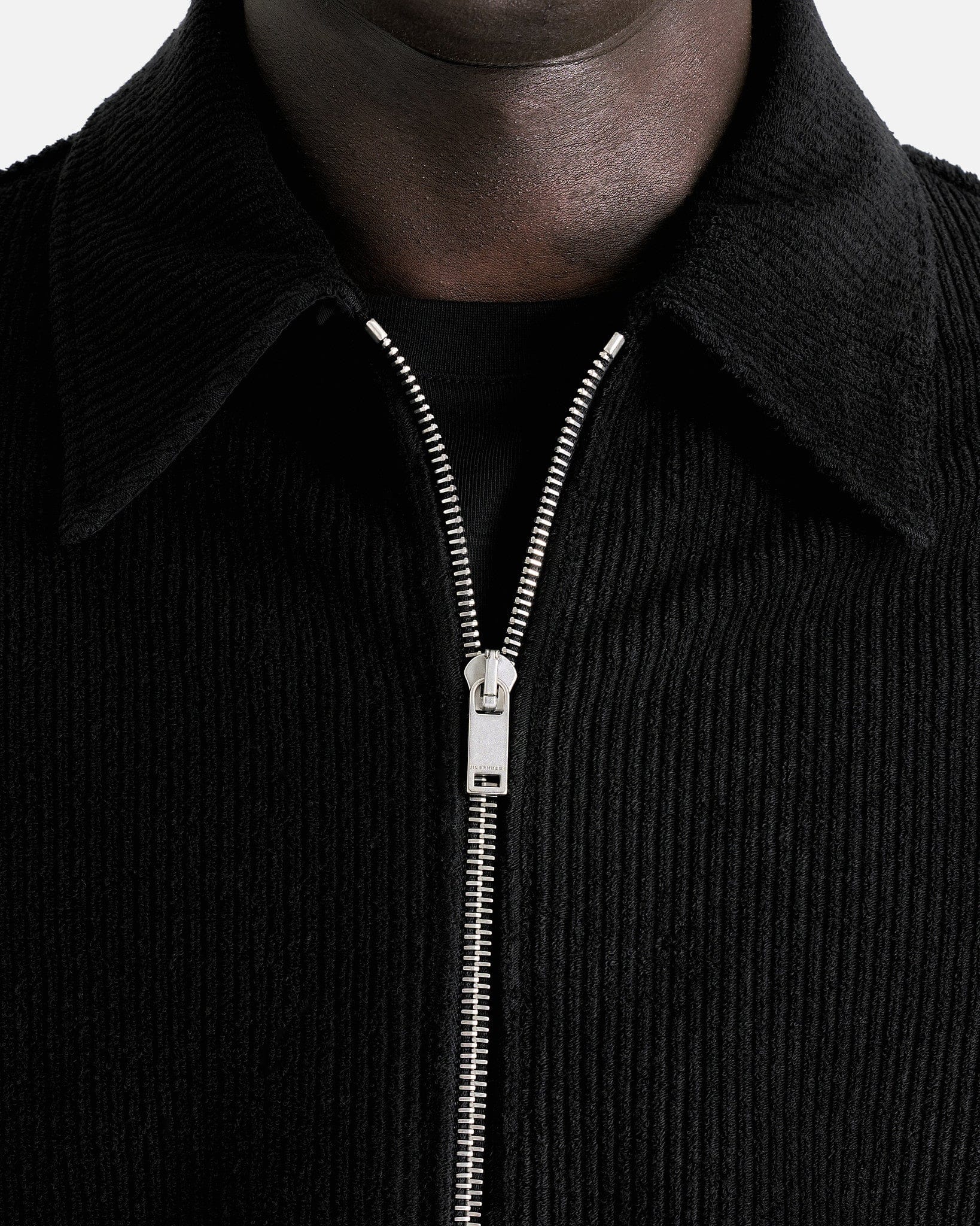 Jil Sander Men's Shirts Corduroy Zip Short Sleeve in Black