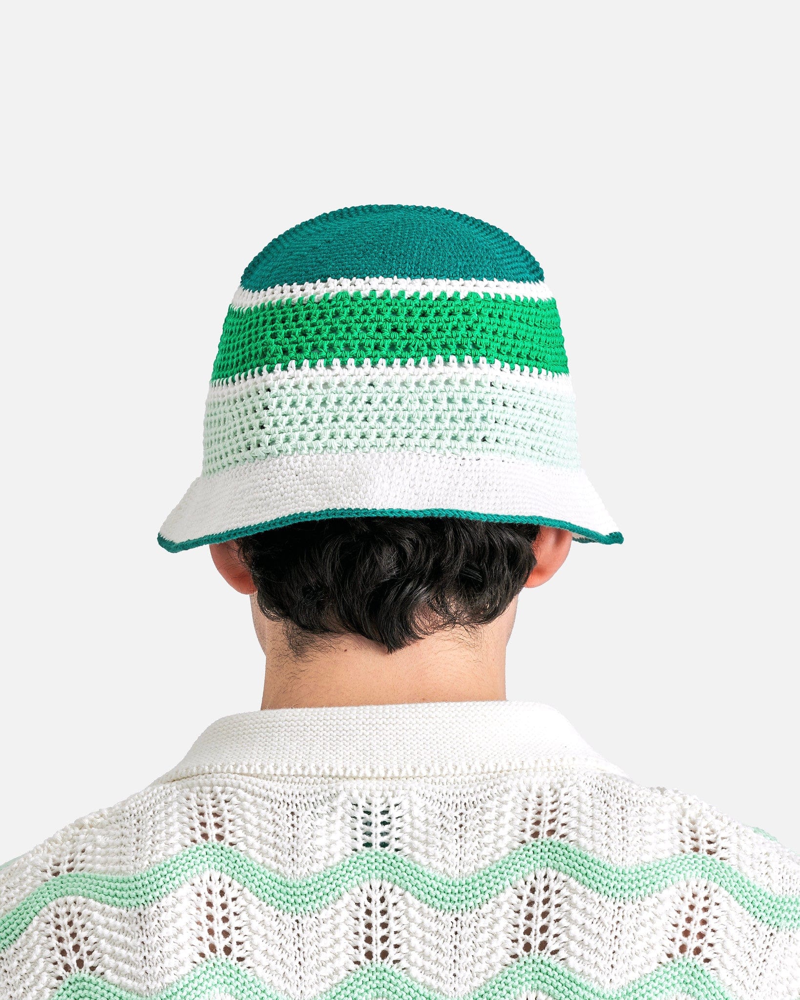 Casablanca Men's Hats OS Cotton Crochet Hat in Green/White