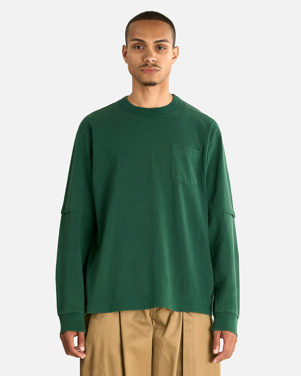 Sacai Men's T-shirts Cotton Jersey L/S T-Shirt in Green