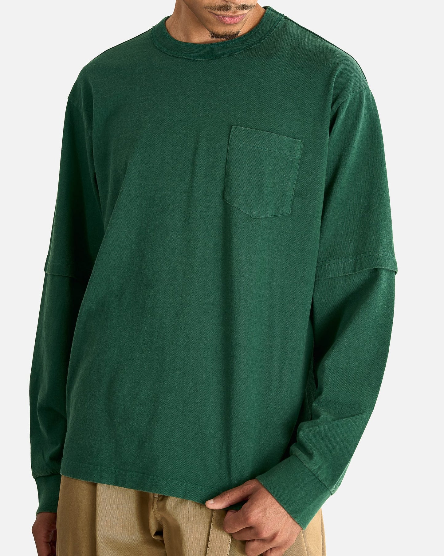 Sacai Men's T-shirts Cotton Jersey L/S T-Shirt in Green