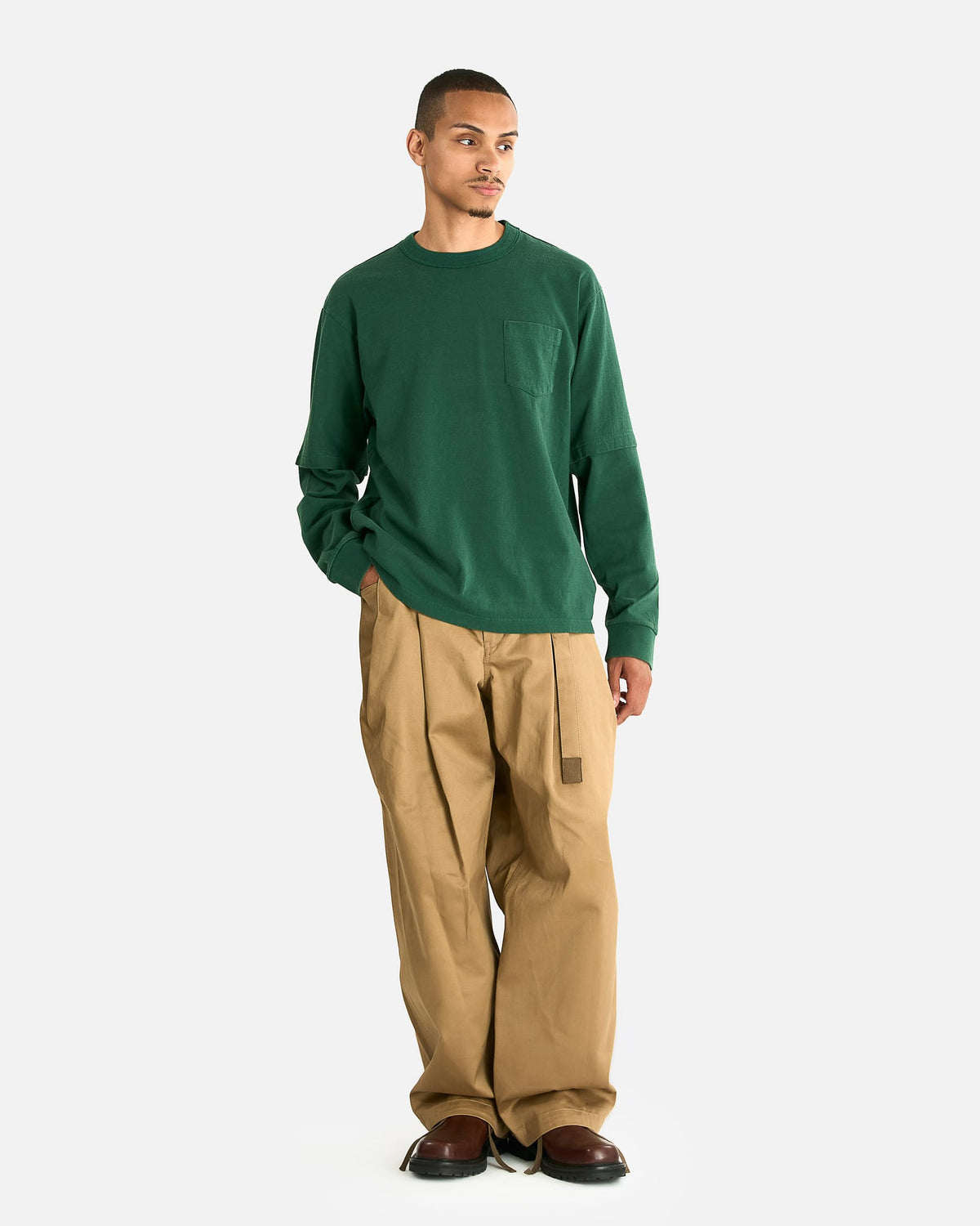 Sacai Men's T-shirts Cotton Jersey L/S T-Shirt in Green