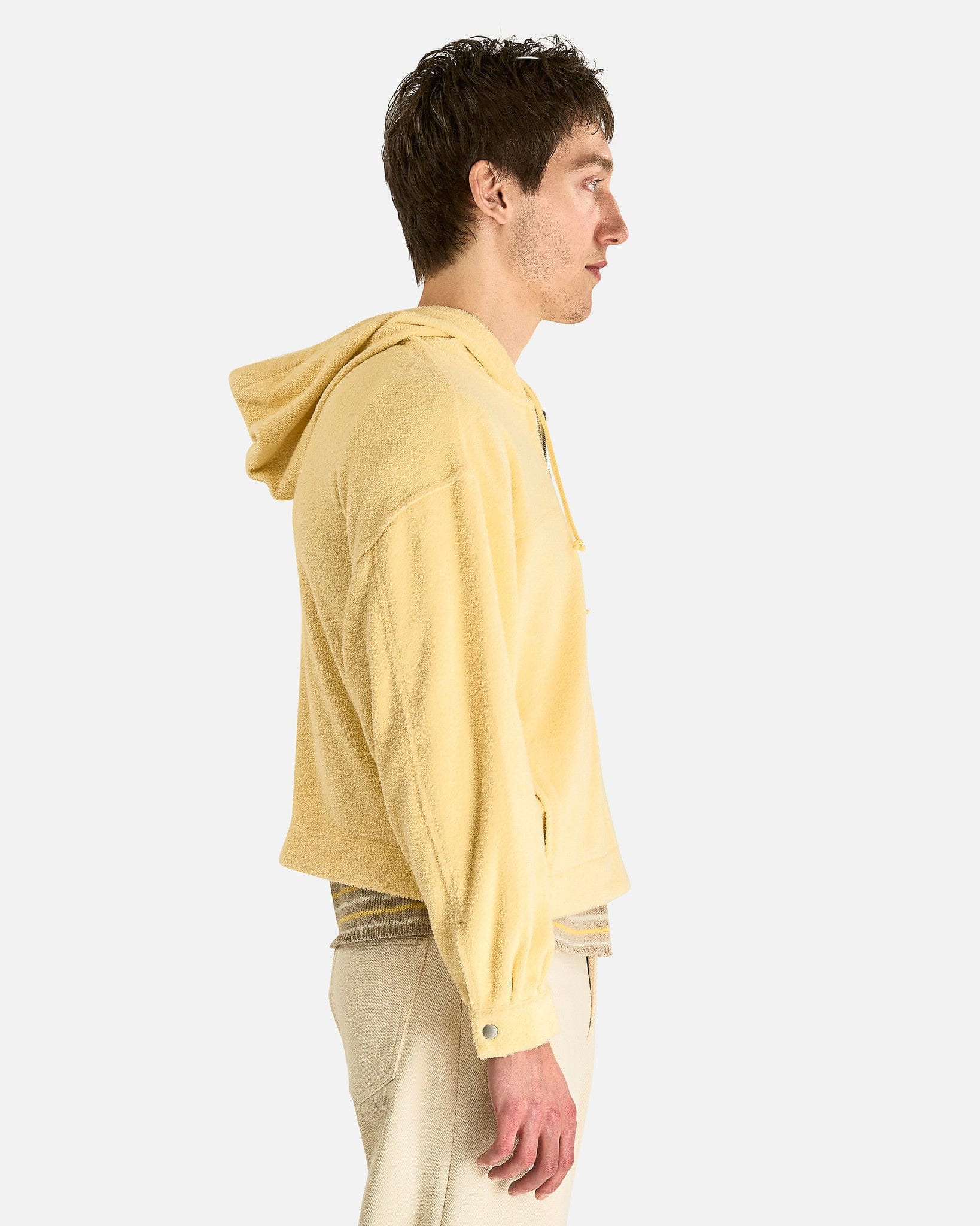 Auralee Men's Jackets Cotton Nylon Pile Zip Parka in Light Yellow