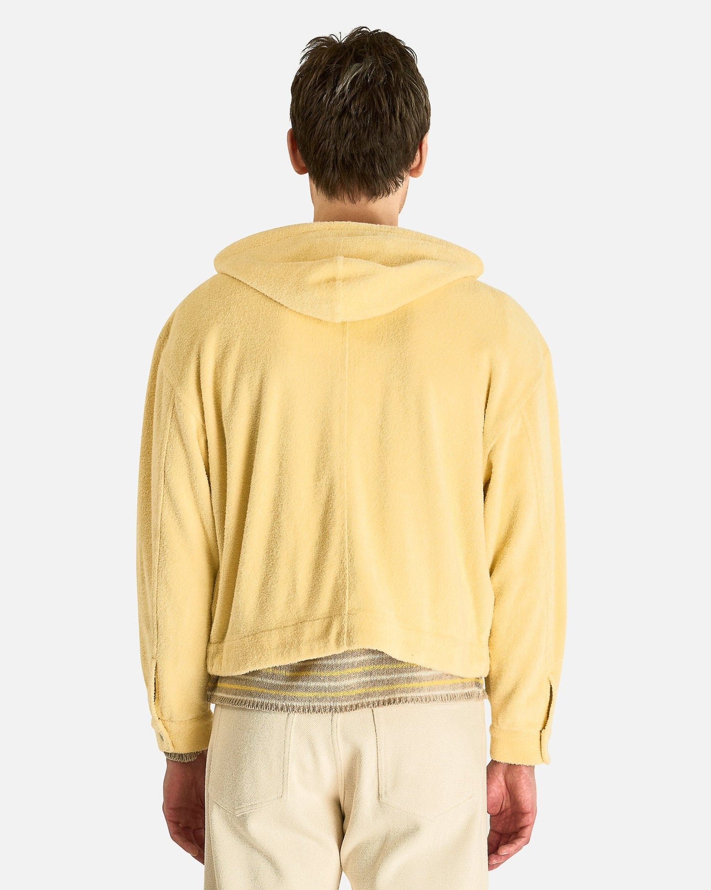 Auralee Men's Jackets Cotton Nylon Pile Zip Parka in Light Yellow