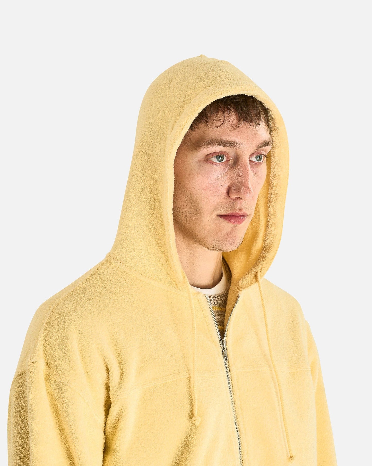 Auralee Men's Jackets Cotton Nylon Pile Zip Parka in Light Yellow