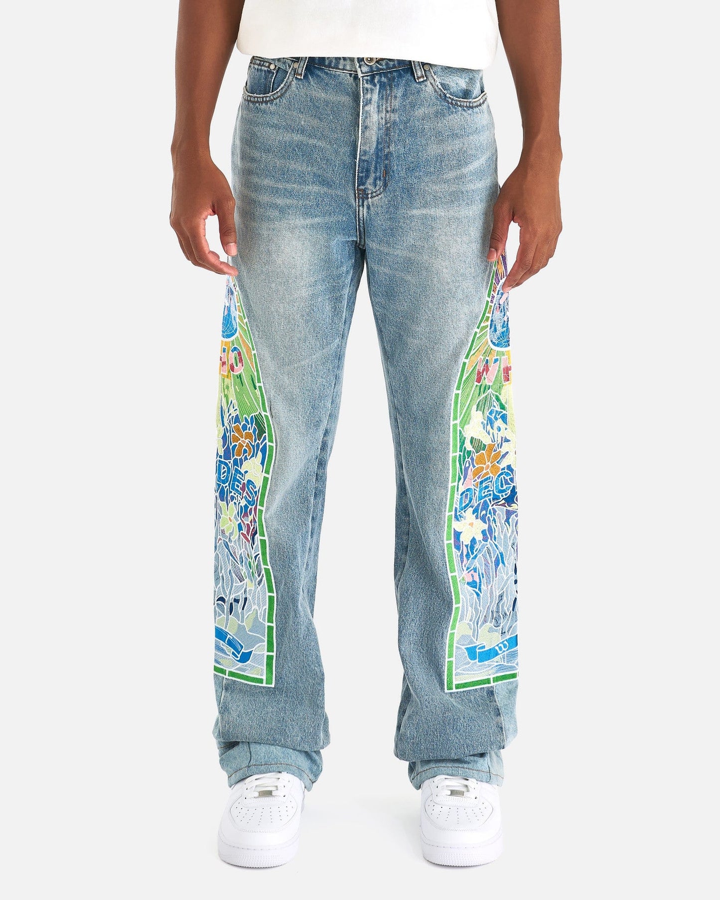 Who Decides War Men's Jeans Cowboy Embroidered Denim in Sky