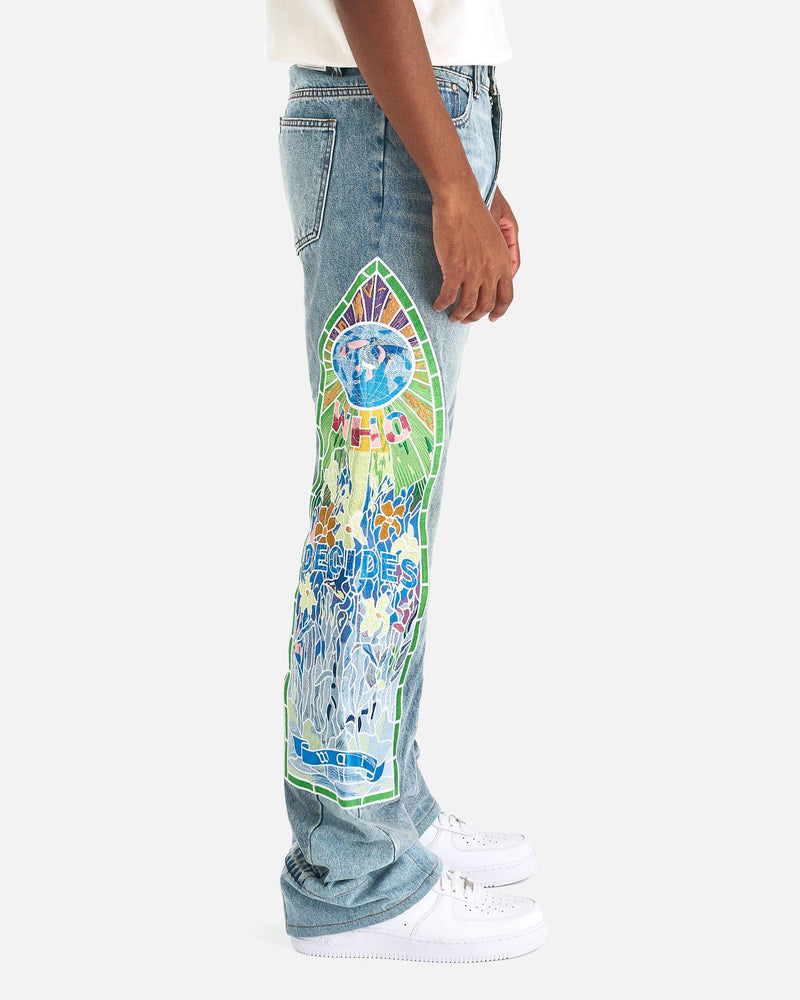 Who Decides War Men's Jeans Cowboy Embroidered Denim in Sky