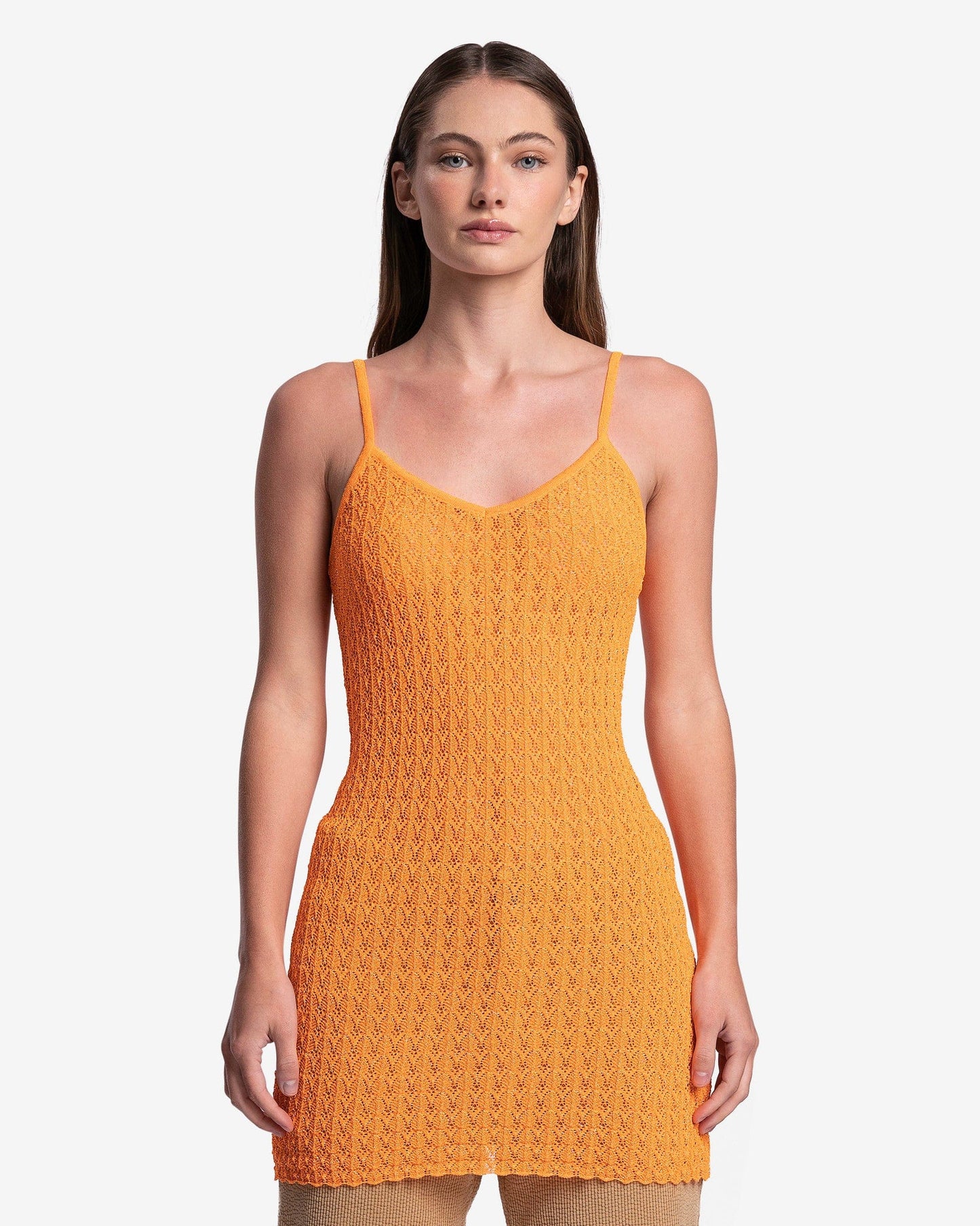 ERL Women Dresses Crochet Knit Slip Dress in Orange